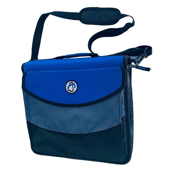 Case It Zipper Binder Mighty Zip Tab 3" Two 3-Ring Blue Shoulder Strap Pockets - Picture 1 of 12